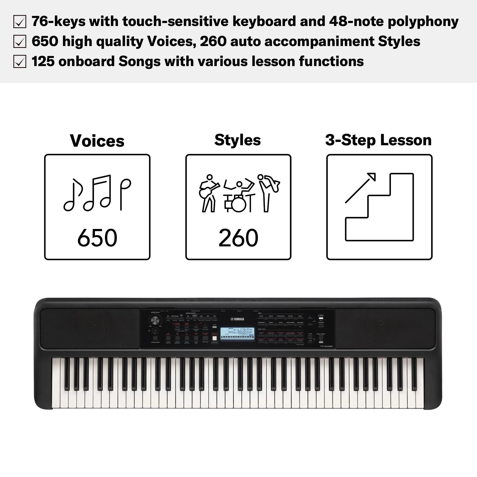 Yamaha PSR-EW320 Portable Keyboard With 76 Keys