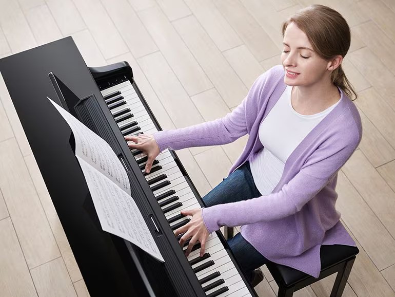 Enveloped in textured, clear, grand piano-like sound
